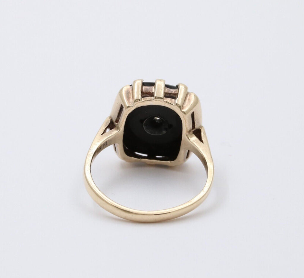 Antique 14K Yellow Gold Rectangle Onyx Diamond Ring, Antique Ring