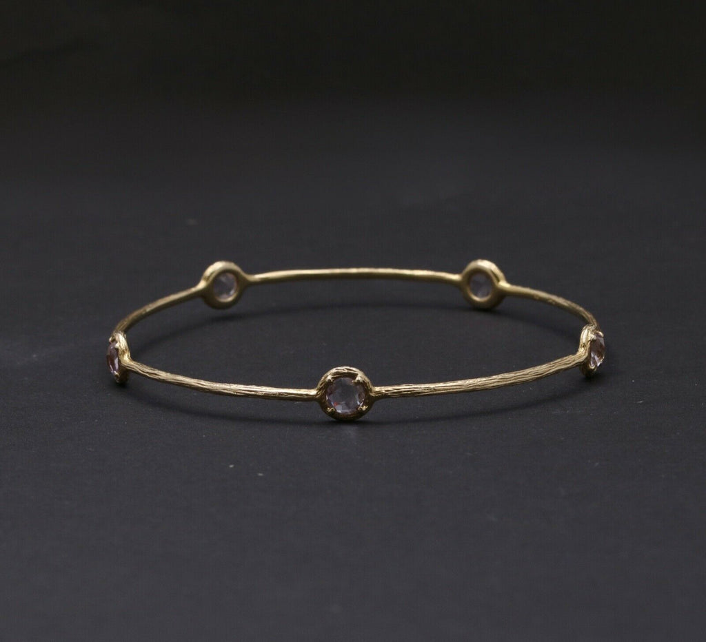 Vintage14k Yellow Gold & Pink Quartz Stacking Bracelet, Estate Bangle