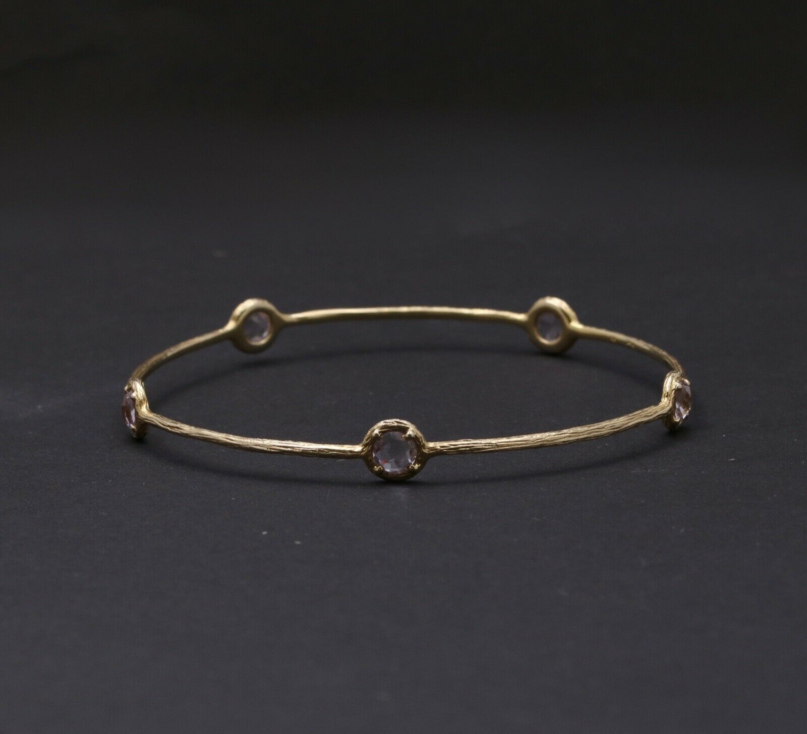 Vintage14k Yellow Gold & Pink Quartz Stacking Bracelet, Estate Bangle