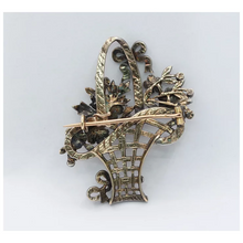 Load image into Gallery viewer, French Victorian Ladies Brooch Flower Basket 18K Ruby Diamonds Sapphires Pearl
