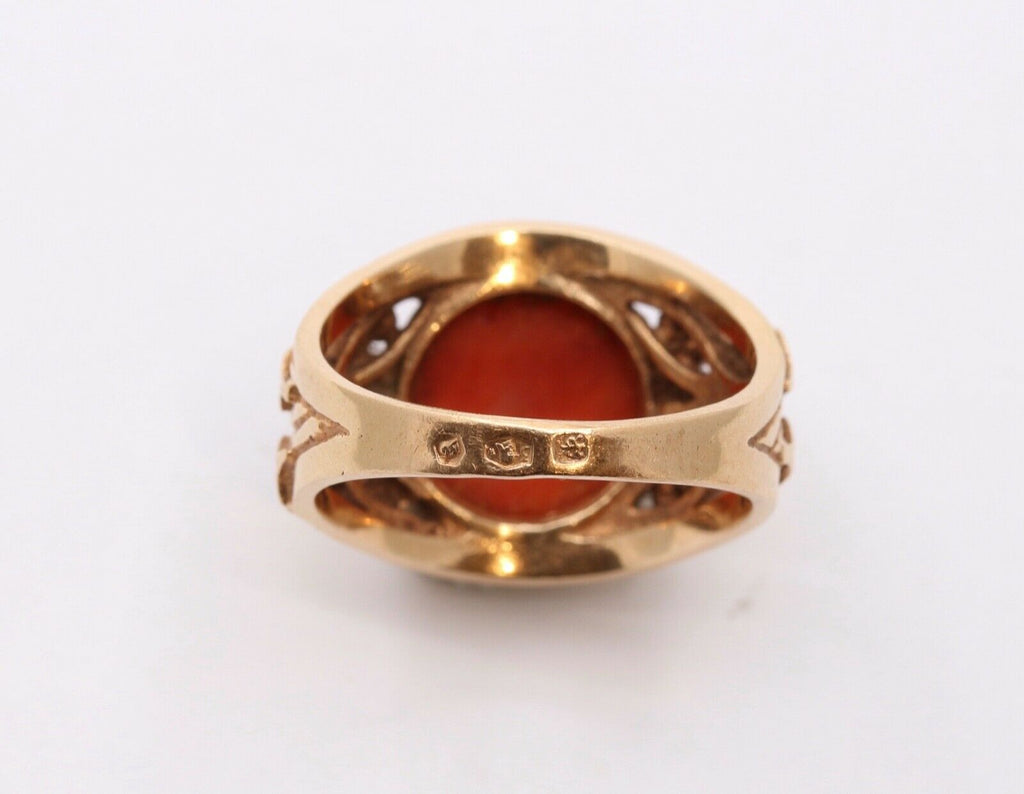 Victorian Edwardian Red Coral 14K Rose Gold Unisex Ring