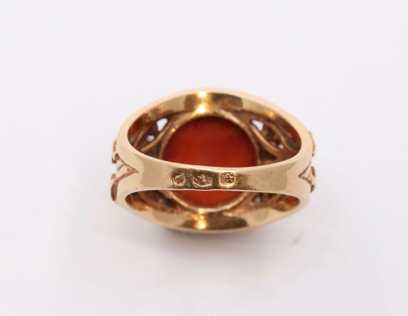 Victorian Edwardian Red Coral 14K Rose Gold Unisex Ring