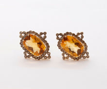 Load image into Gallery viewer, Vintage Victorian Revival Citrine Diamonds 14K Yellow White Gold Earrings
