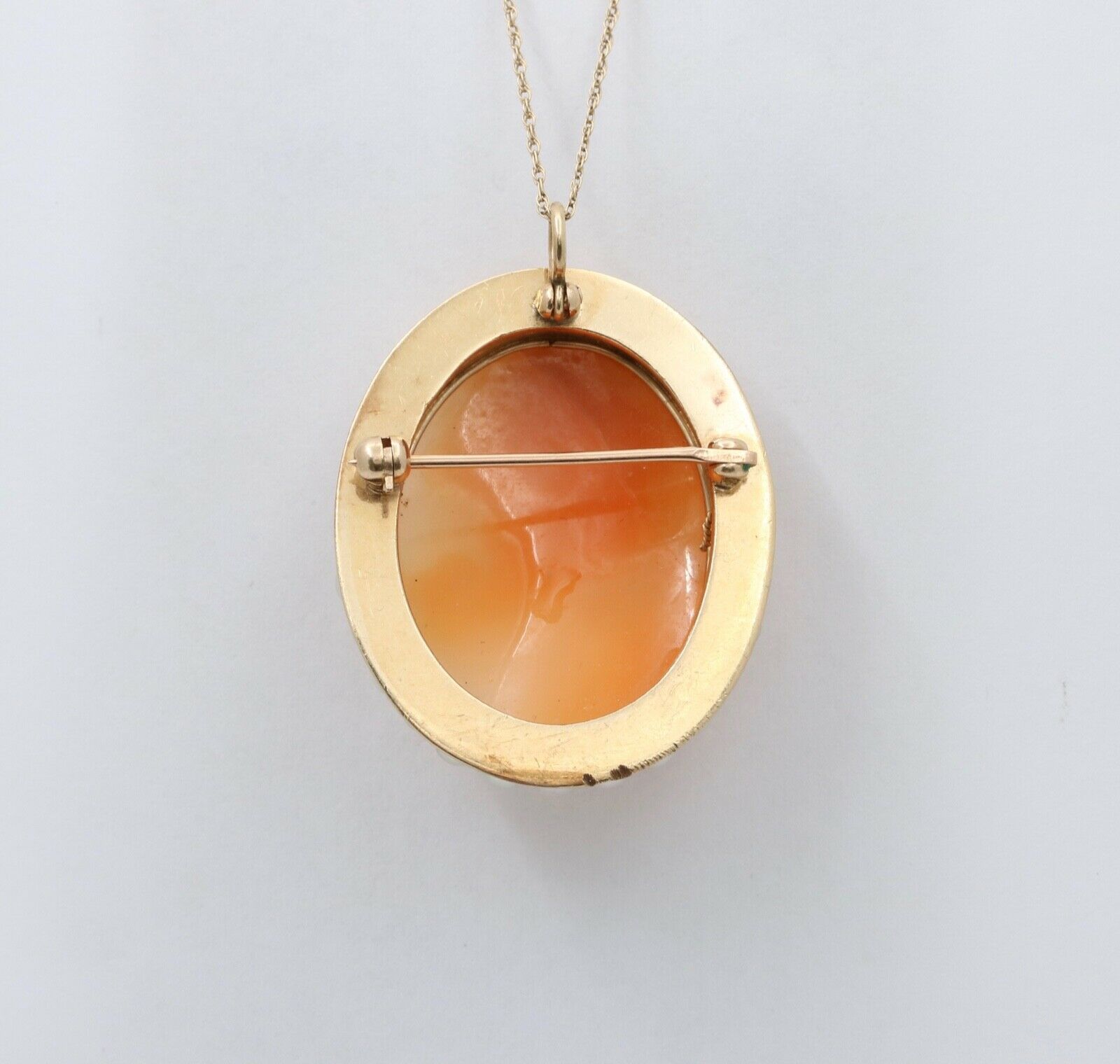 Vintage Carved Shell Cameo Pearls 14K Yellow Gold Brooch Pendant