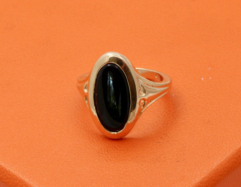 Vintage Black Onyx Signet 14K Yellow Gold Unisex Ring