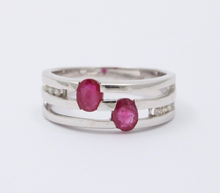 Load image into Gallery viewer, Vintage 14K White Gold Ruby &amp; Diamond Ring Band, Stacking Ring.
