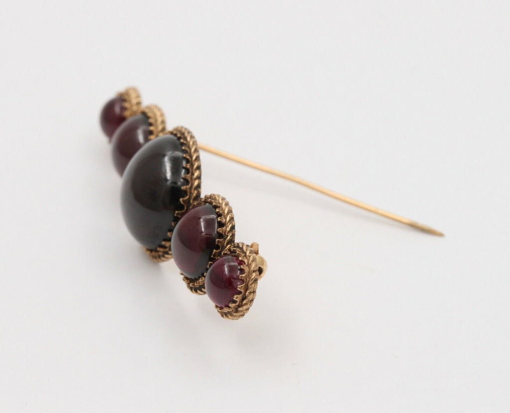 Victorian Cabochon Garnets 14K Yellow Gold Brooch Pin