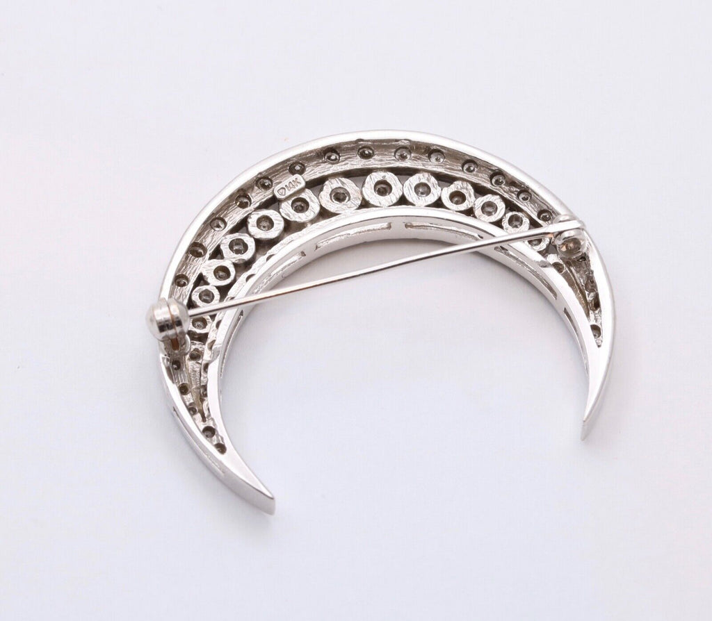 Vintage Diamonds 14K White Gold Crescent Moon Brooch Pin