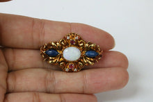 Load image into Gallery viewer, Vintage Victorian Style Opal Rubies Diamonds Sodalite 18K Yellow Gold Brooch Pin
