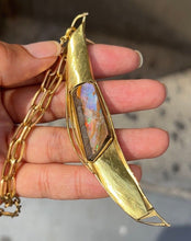 Load image into Gallery viewer, Vintage Japanese 18K Yellow Gold Artistic Abstract Boulder Opal Pendant Brooch.
