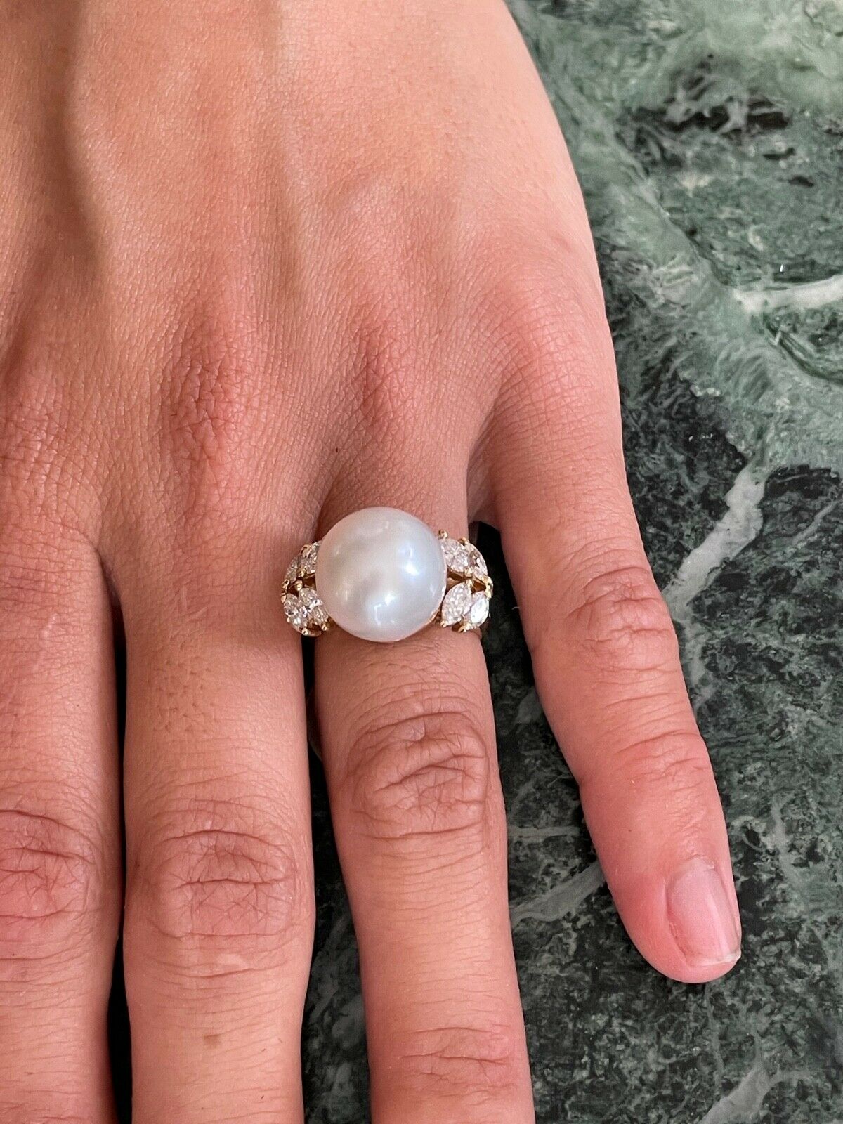Vintage South Sea Pearl Diamonds 14K Yellow Gold Cocktail Ring