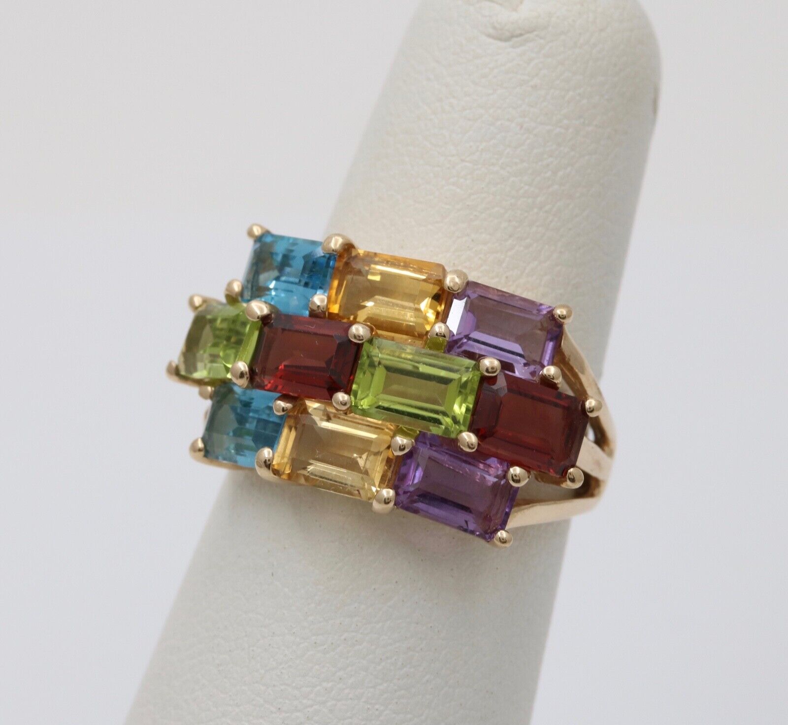 Vintage 10K Yellow Gold Multicolor Gemstone Harem Ring , Ring Band.