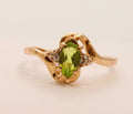 Vintage Ladies Bypass Peridot Diamonds 14K Yellow Gold Ring