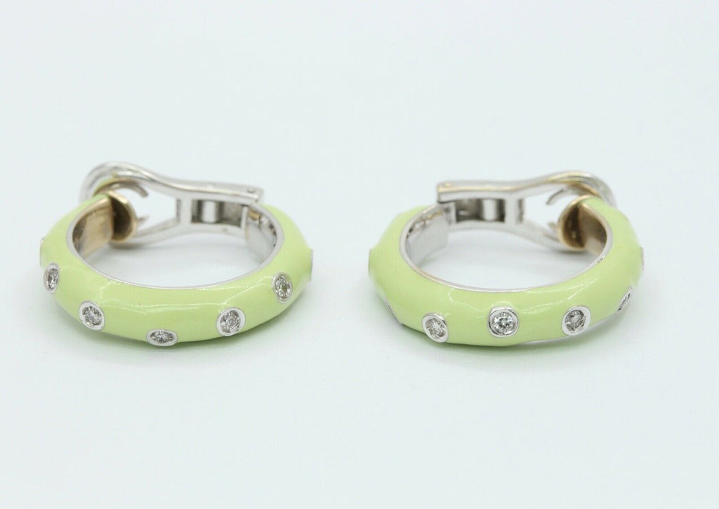 Designer Andreoli 18K Mint Green Enamel Hoop Earrings