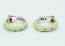 Load image into Gallery viewer, Designer Andreoli 18K Mint Green Enamel Hoop Earrings
