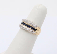 Load image into Gallery viewer, Vintage Diamonds Blue Sapphires Yellow White Gold Ring
