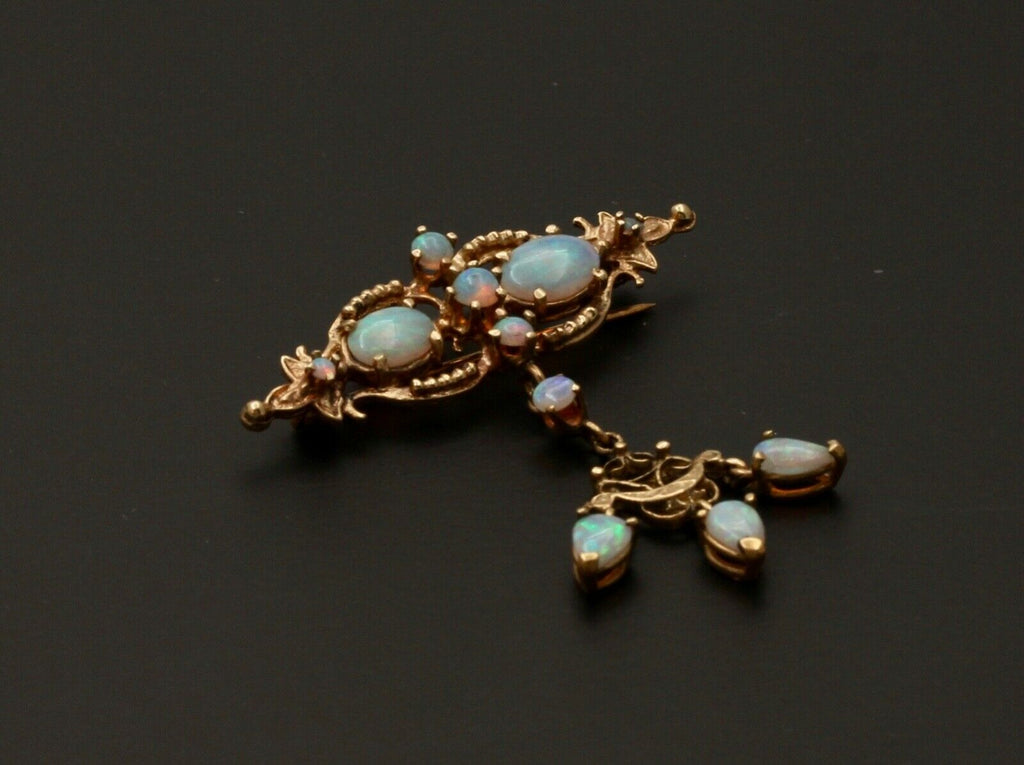 Antique Victorian Opals 14K Yellow Gold Dangle Pendant Brooch Pin