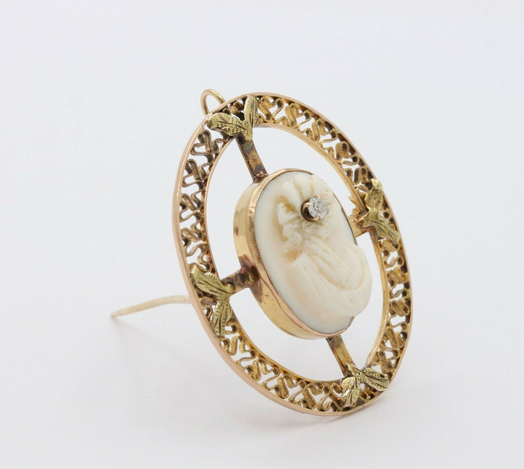 Vintage 14K Yellow Gold Cameo Pedant Brooch
