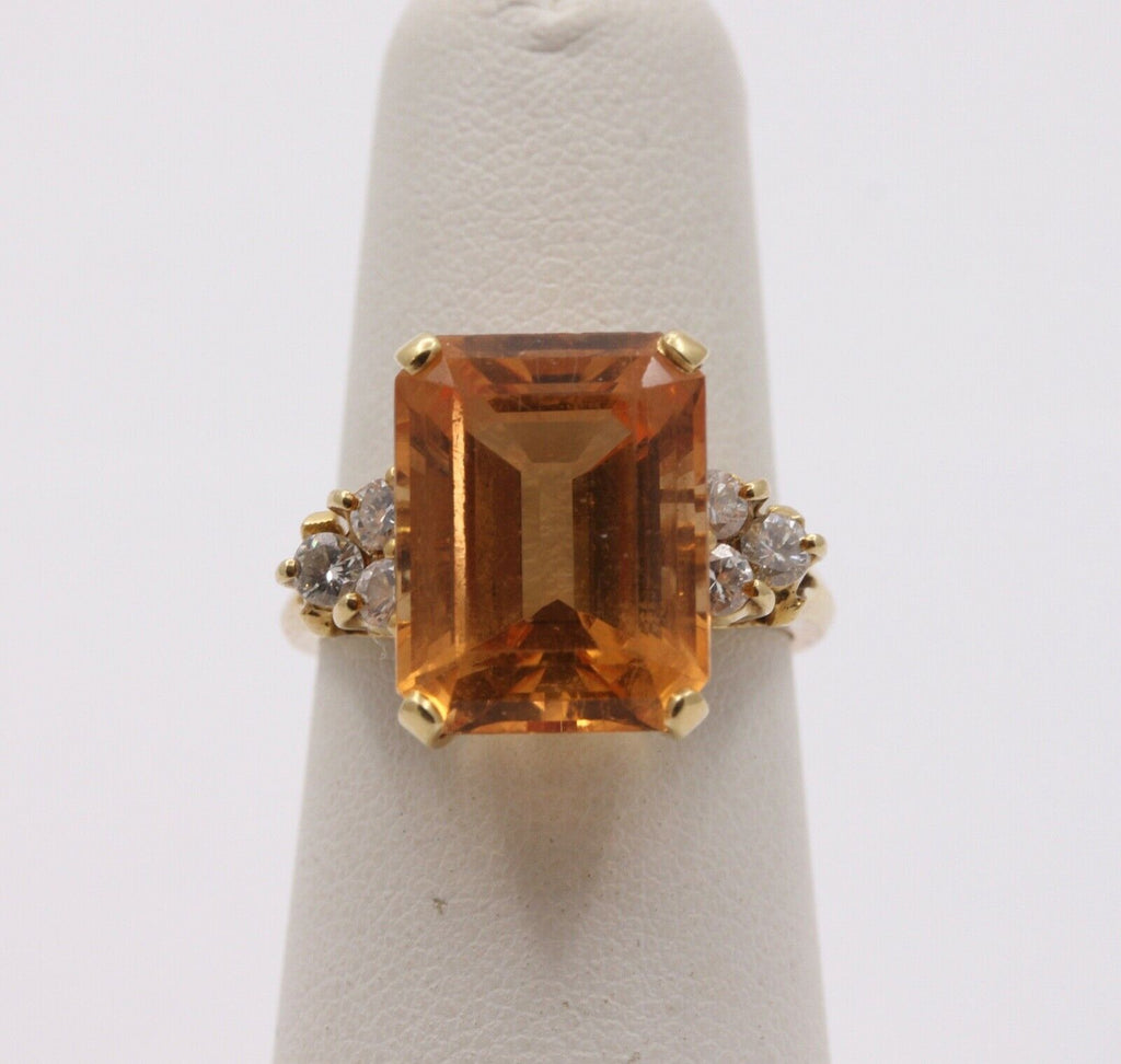 Vintage Citrine Diamonds  14K Yellow Gold Cocktail Ring