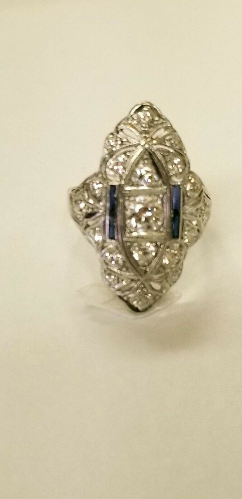 Art Deco Ladies Diamonds Sapphires Platinum Ring