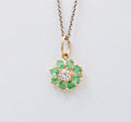 Vintage Flower Diamond Emerald 14K Yellow Gold Pendant
