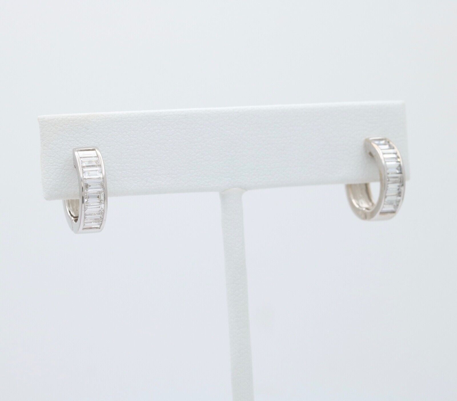 Vintage Baguette Diamonds 14K White Gold Huggie Earrings