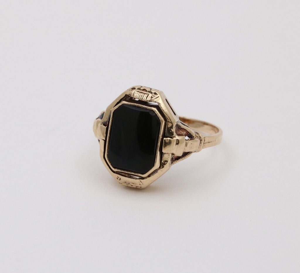 Antique Reversible Cameo and Onyx 10K Yellow Gold Ring