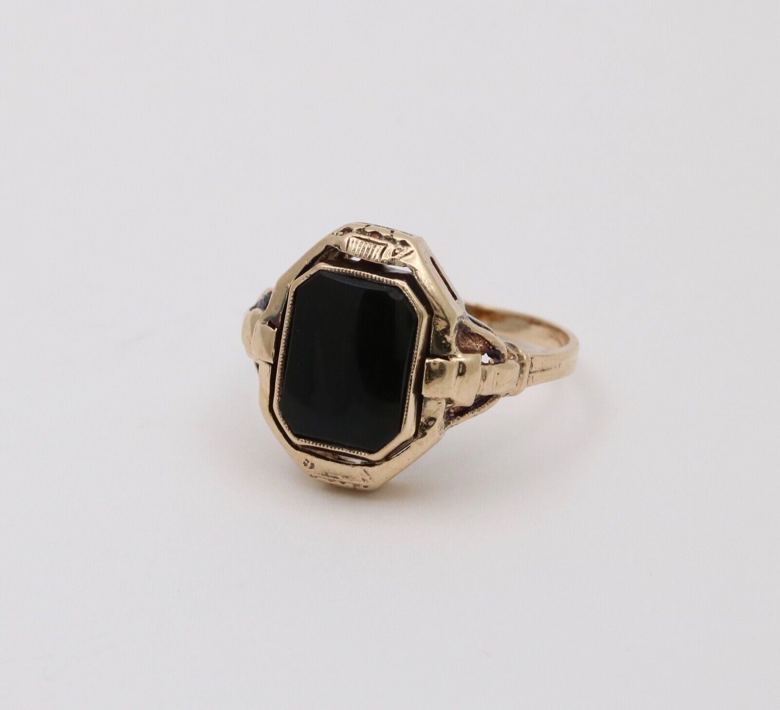 Antique Reversible Cameo and Onyx 10K Yellow Gold Ring