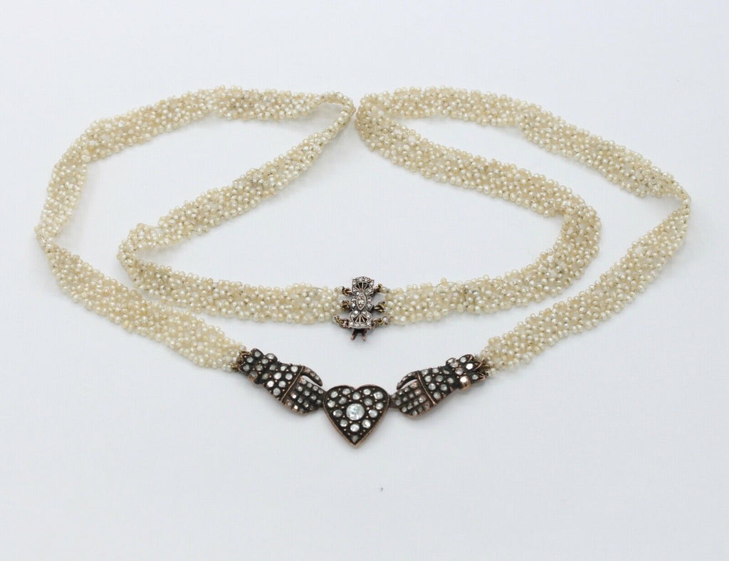 Rare Beautiful Victorian Diamonds 18K 10K Seed Pearls Necklace