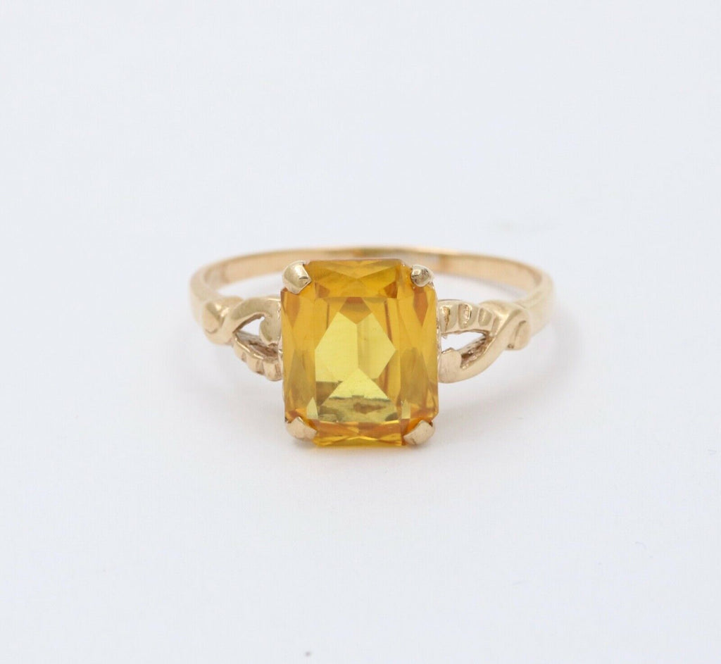 Vintage 14K Yellow Gold Synthetic Citrine Split Shank Ring Band