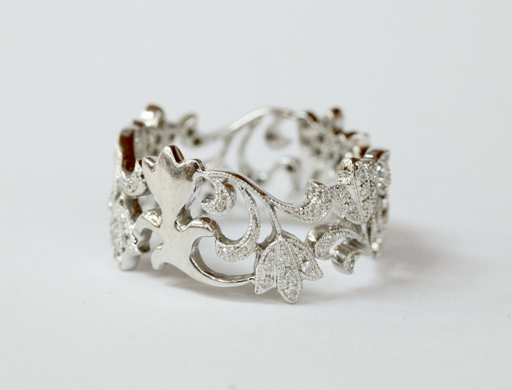 Beautiful Ladies Floral Filagree Diamonds 18K White Gold Ring