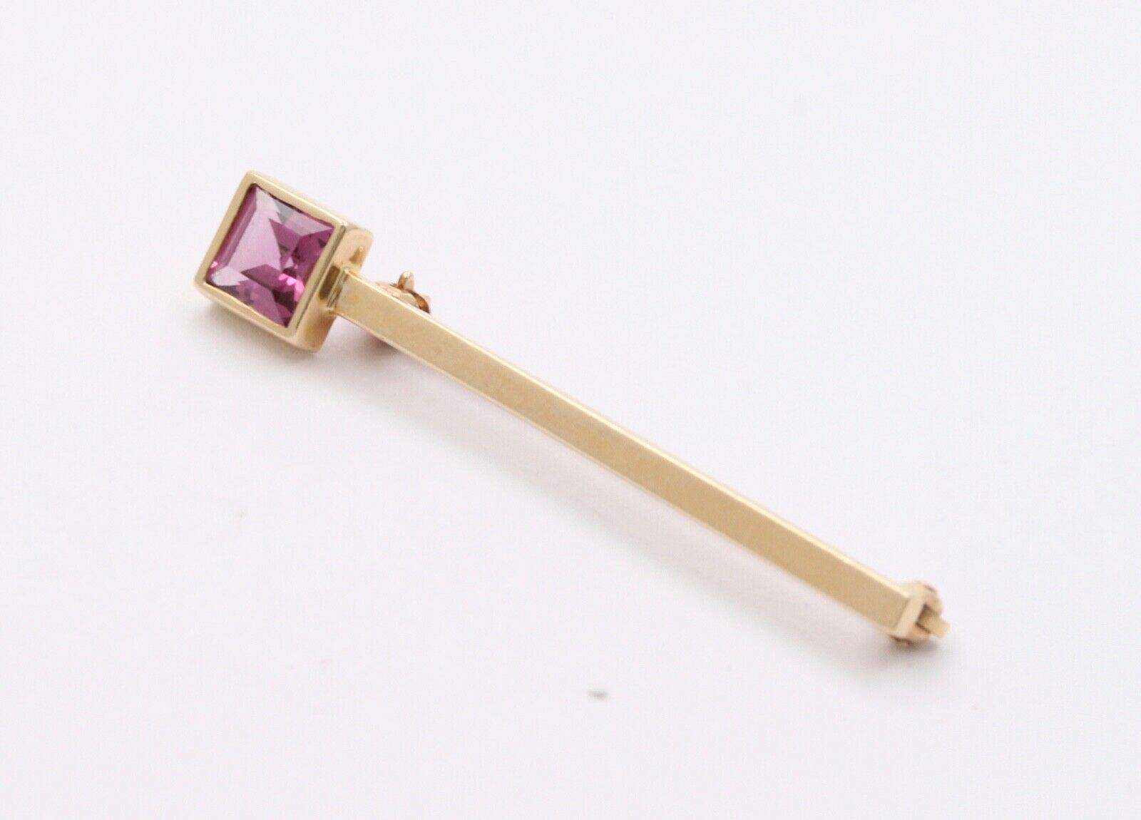 Art Deco Emerald Cut Tourmaline 14K Yellow Gold Brooch Pin