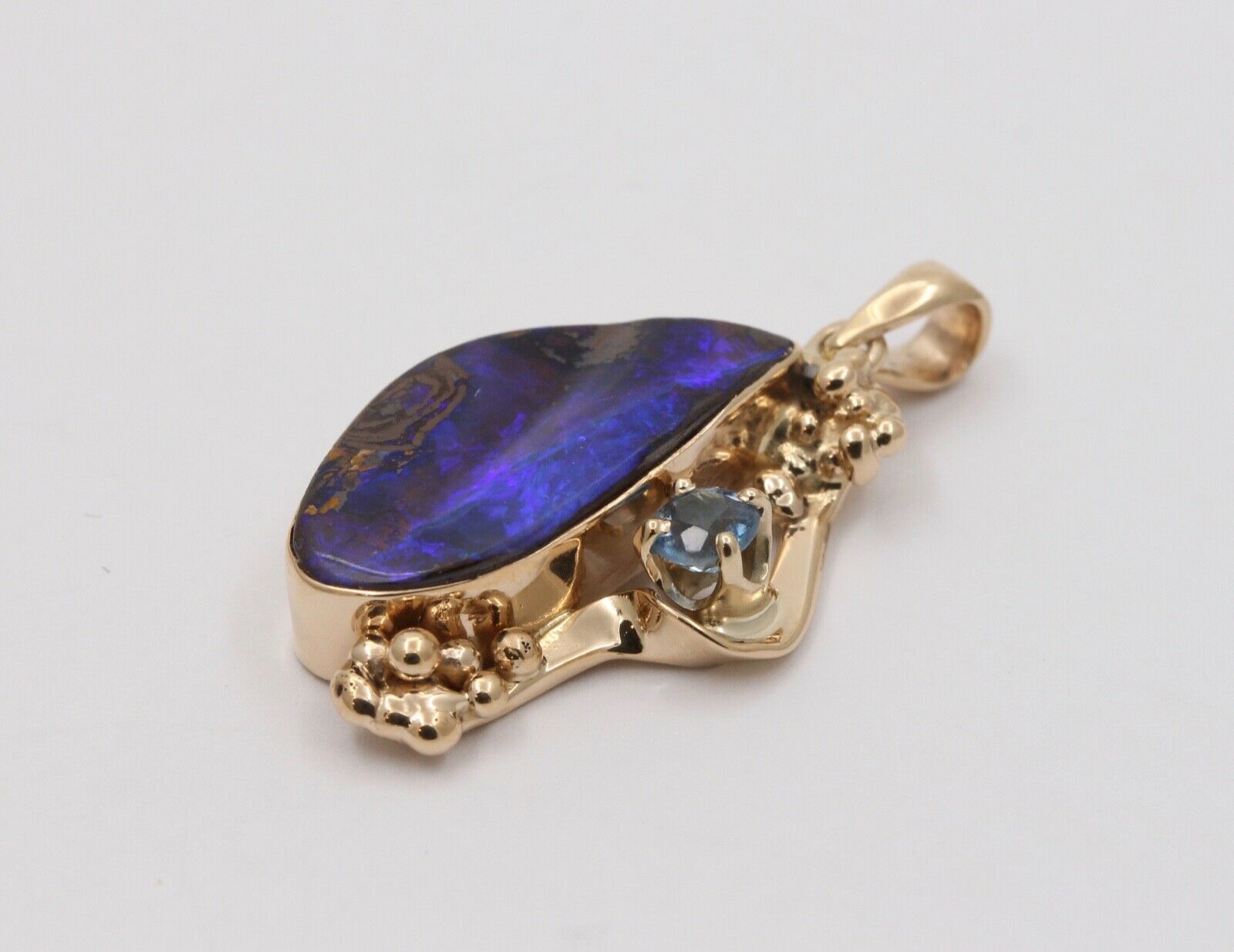 Beautiful Boulder Opal Topaz 14K Yellow Gold Pendant
