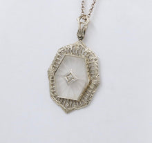 Load image into Gallery viewer, Art Deco 10K Gold Camphor Glass Diamond Pendant.
