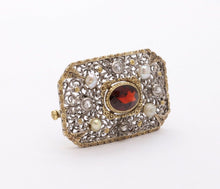 Load image into Gallery viewer, Victorian Garnet Old Mine Diamonds 18K White Yellow Gold Pearls Brooch Pin
