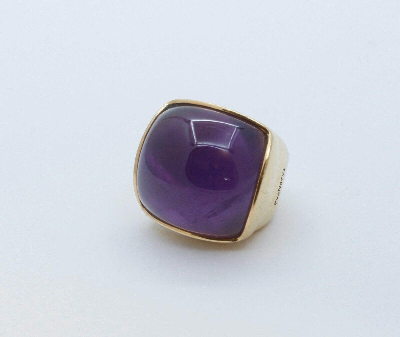 Vintage Statement Italian Eva Nueva Amethyst 18K Yellow Gold Ring