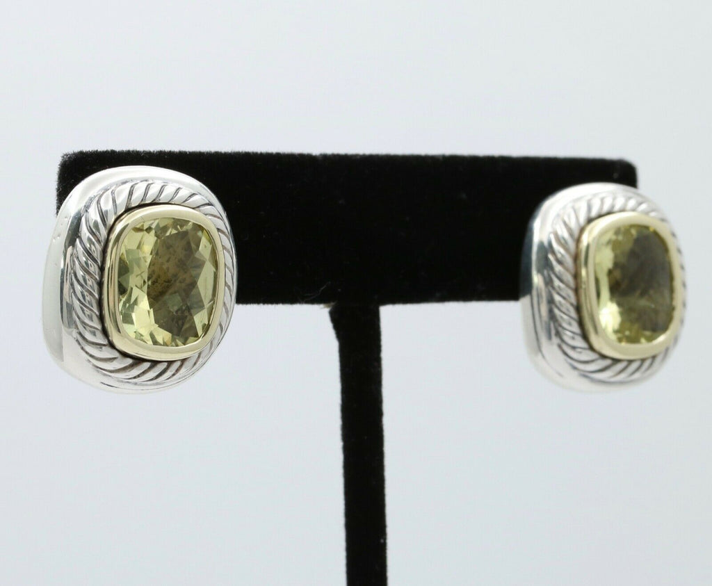 Vintage David Yurman Albion Citrine Sterling Silver 14K Yellow Gold Earrings