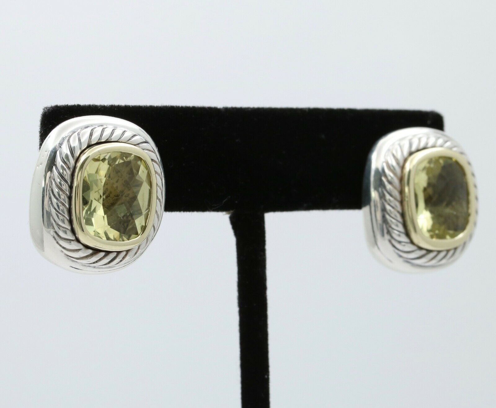 Vintage David Yurman Albion Citrine Sterling Silver 14K Yellow Gold Earrings
