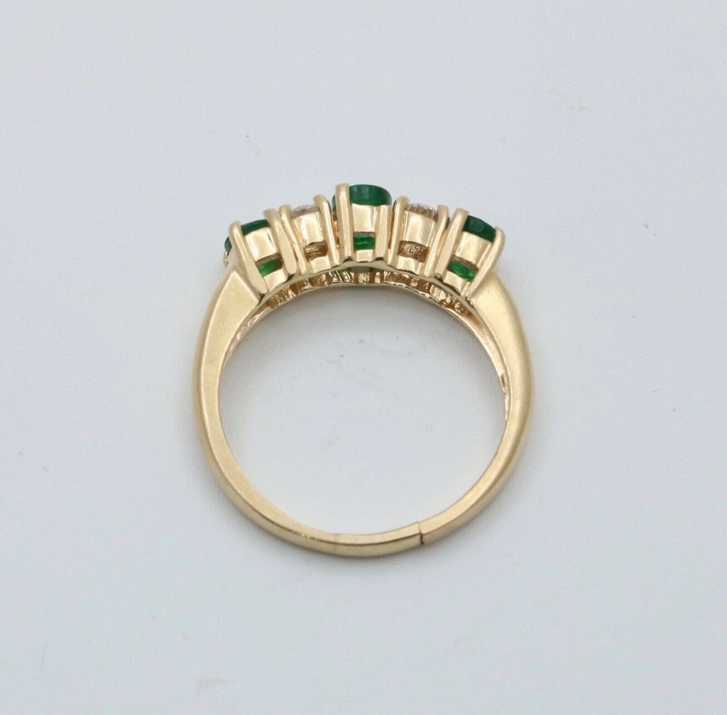 Vintage 14K Yellow Gold Emerald & Diamond Band