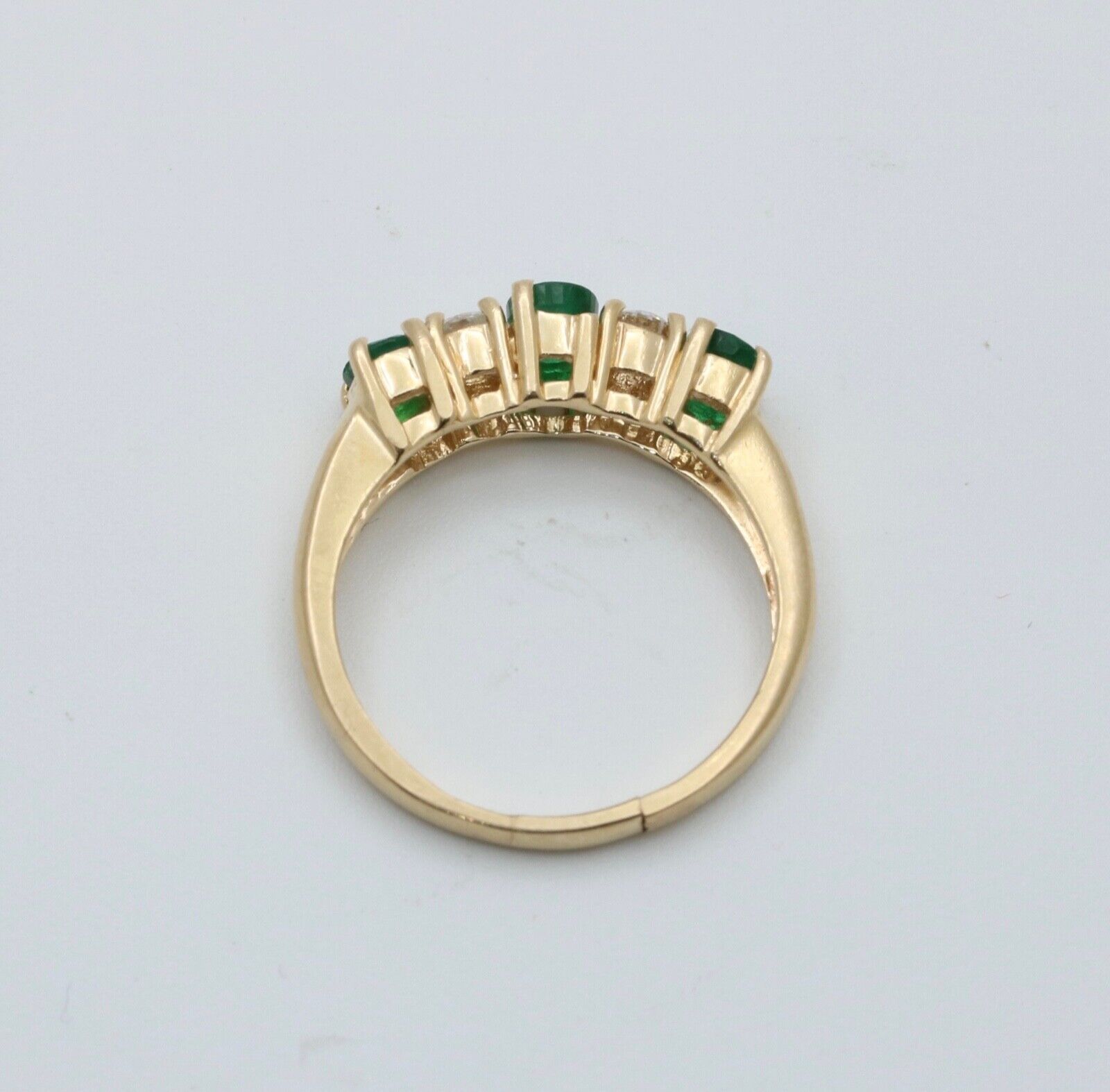 Vintage 14K Yellow Gold Emerald & Diamond Band