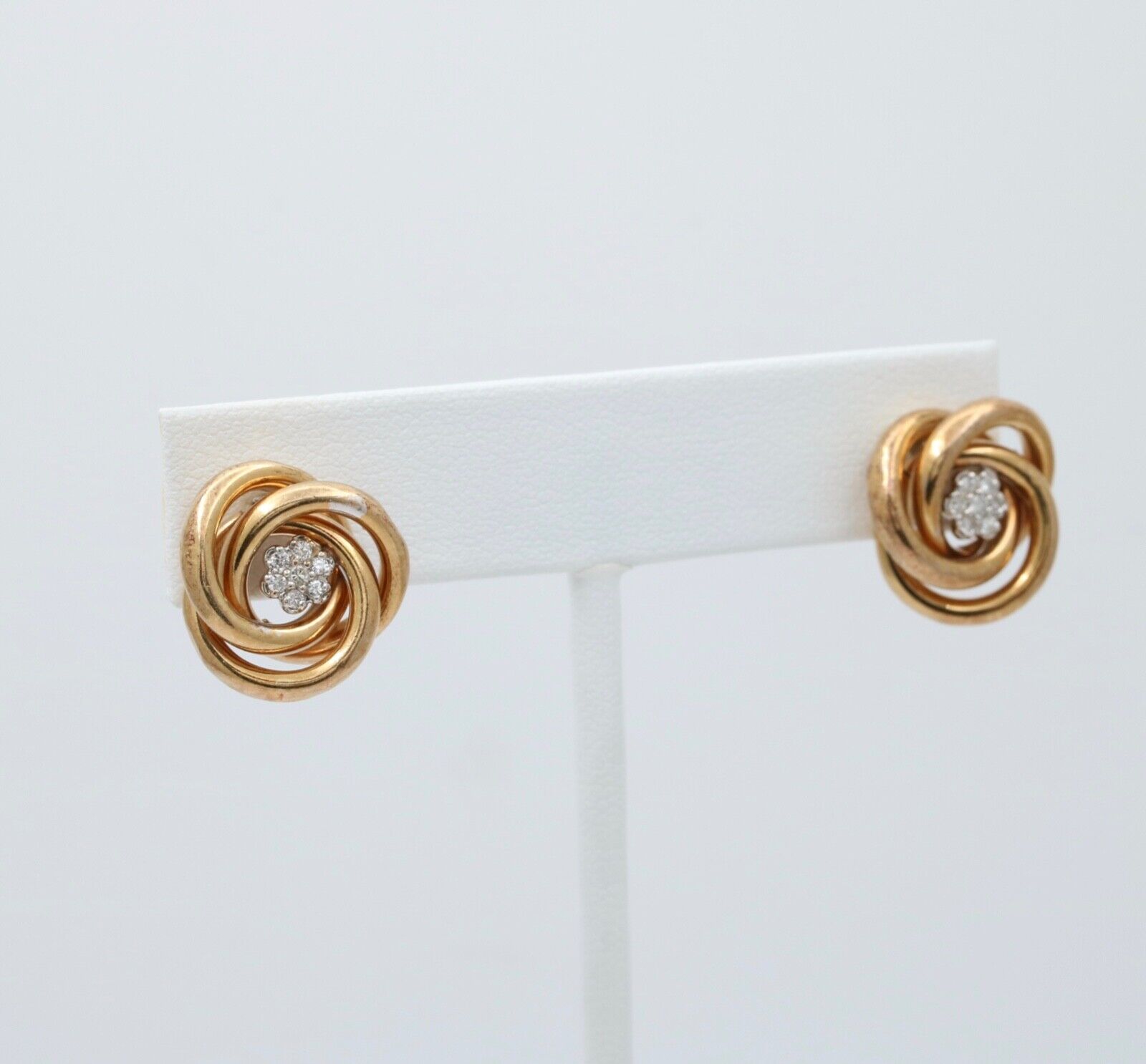 Vintage 14K Gold Knot or Sweller Diamond Studs Earrings