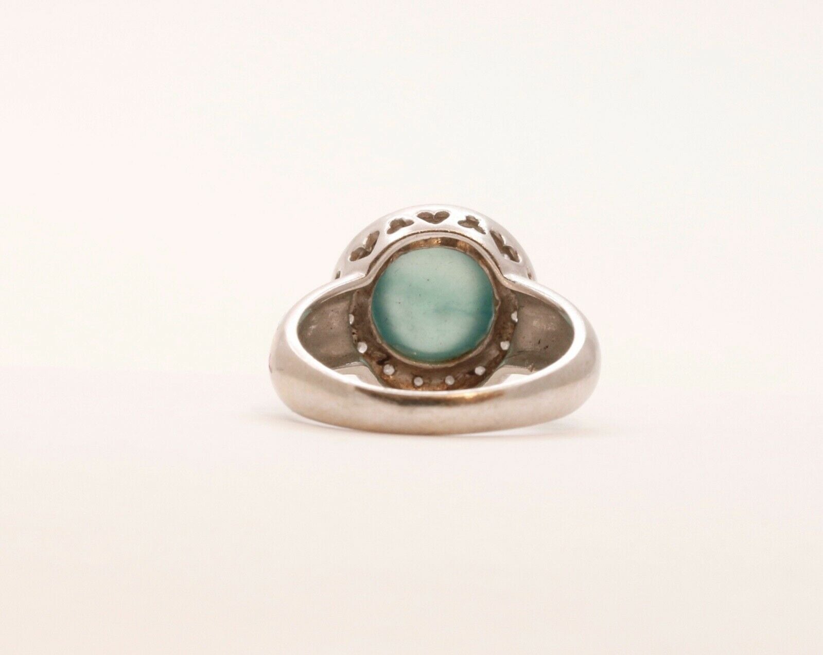 Vintage Watery Transcluscent Jade Diamonds Halo 14K White Gold Ring