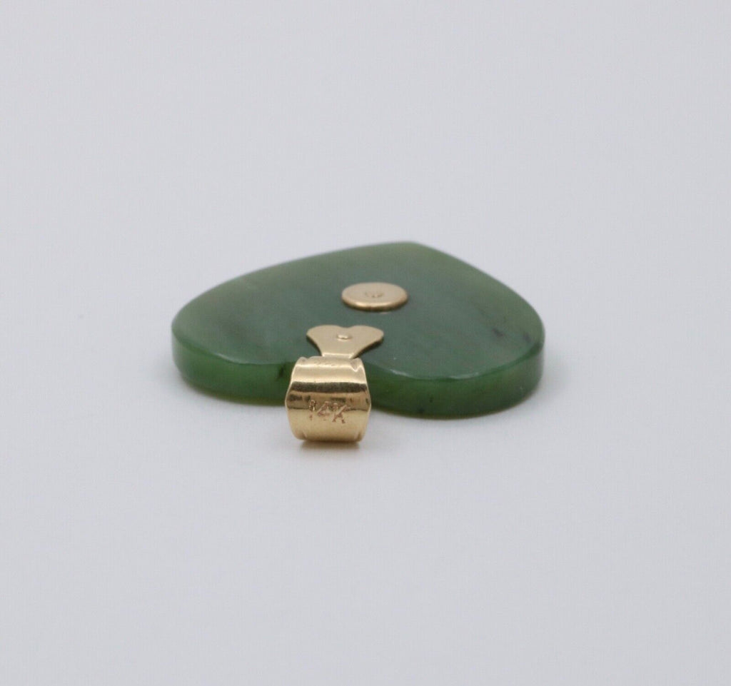 Vintage 14K Yellow Gold “LOVE” in Chinese Letter Jadite Jade Heart Pendant