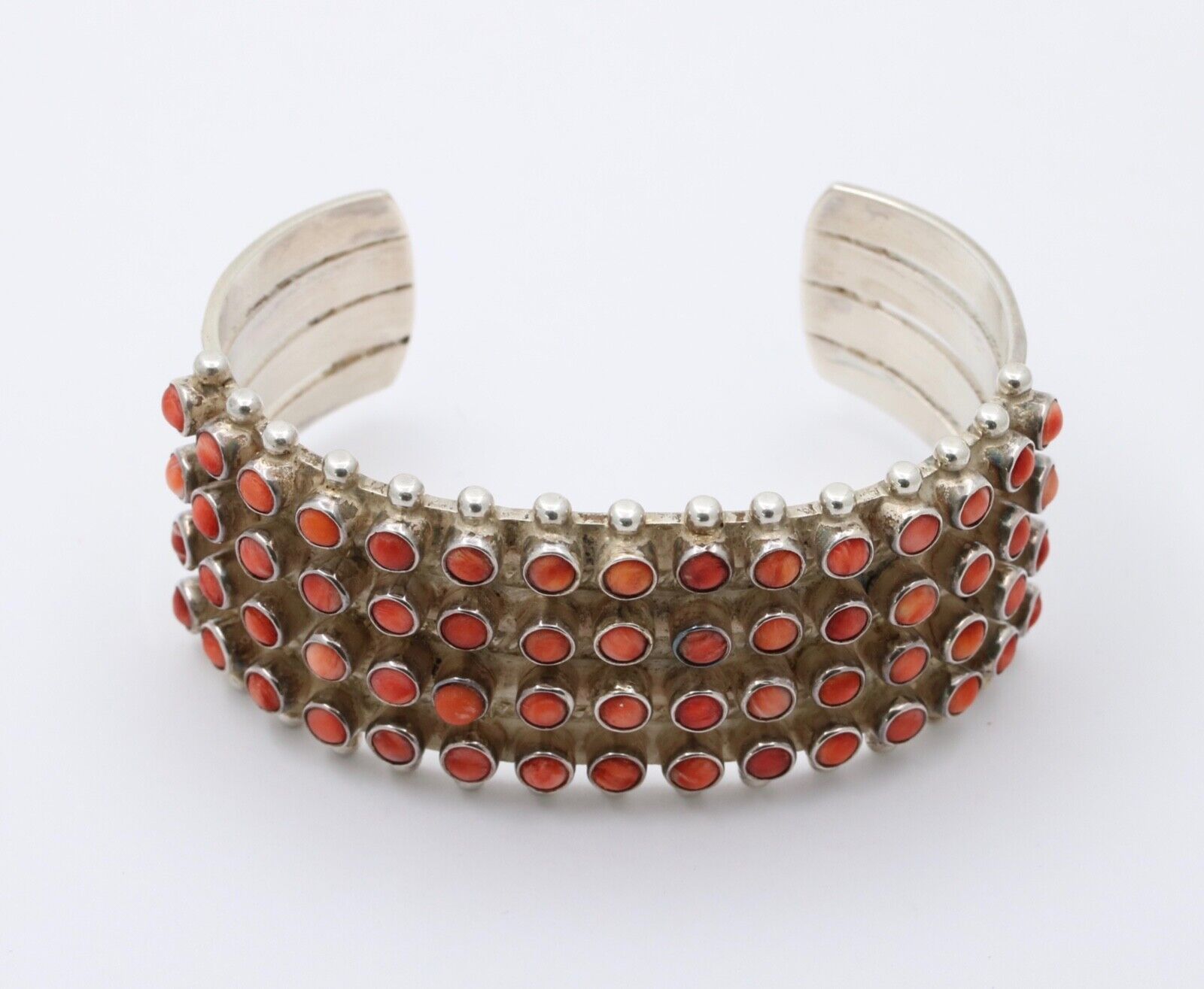 Vintage Heavy Mexican "M M" Sterling Coral Cuff Bracelet