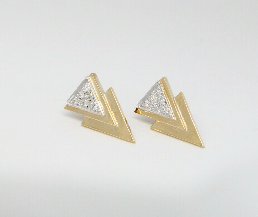 Vintage 14K Yellow Gold Diamond Triangle Earrings