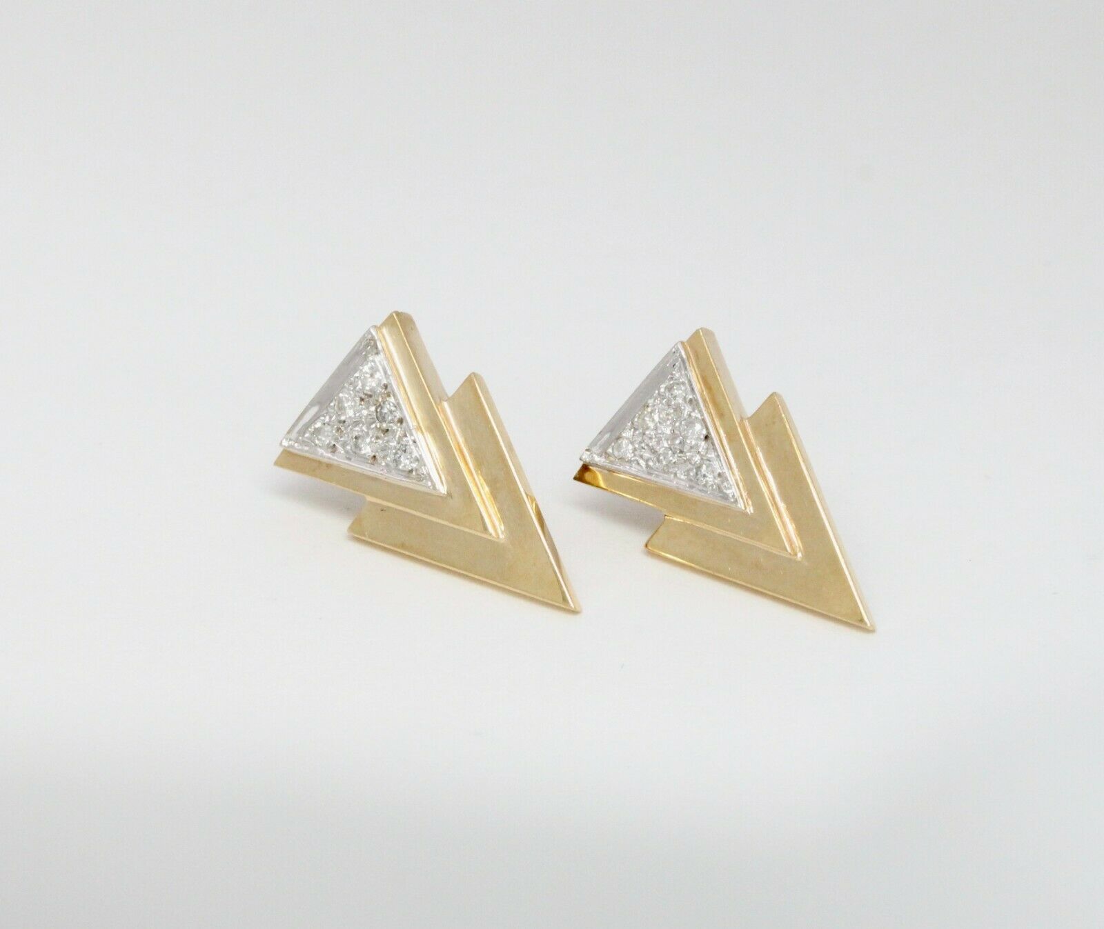 Vintage 14K Yellow Gold Diamond Triangle Earrings