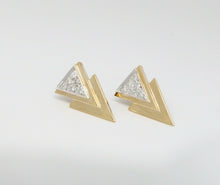 Load image into Gallery viewer, Vintage 14K Yellow Gold Diamond Triangle Earrings
