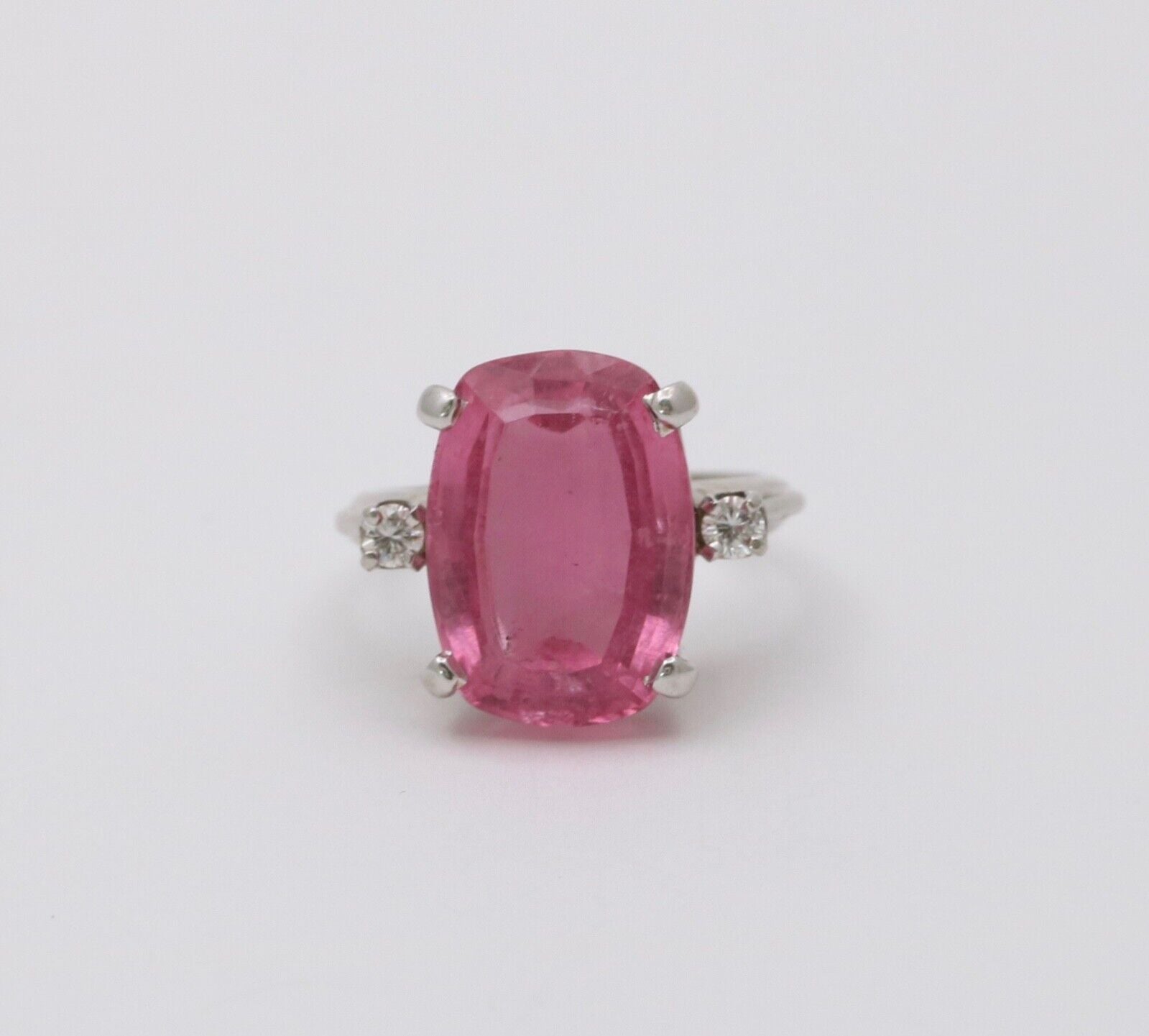 Vintage Pink Tourmaline Diamonds 14K White Gold Cocktail Ring