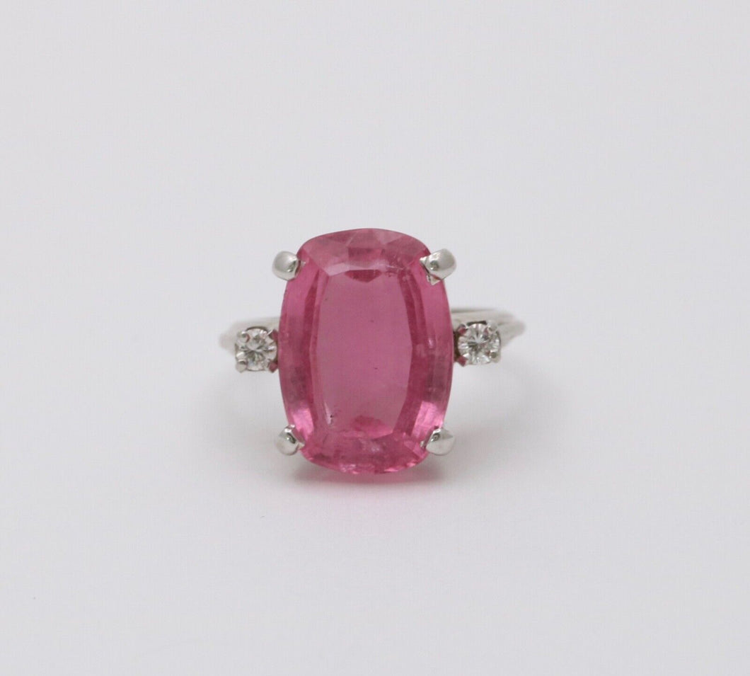 Vintage Pink Tourmaline Diamonds 14K White Gold Cocktail Ring