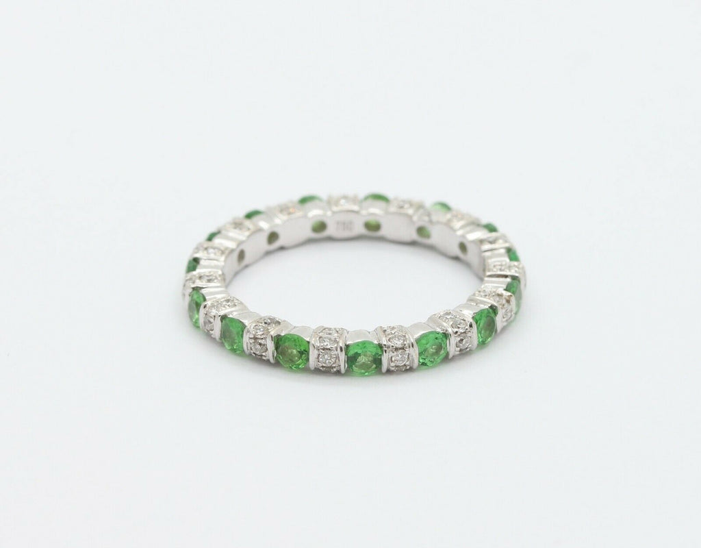 Green Garnet Diamond Eternity Stackable Band